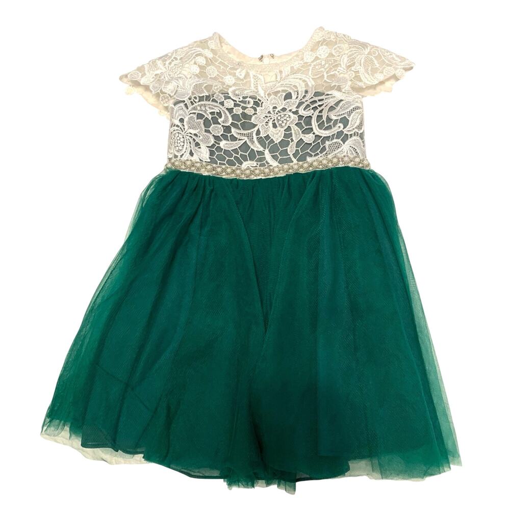 Green and White Lace Tulle Dress (3T) Flower Girl
